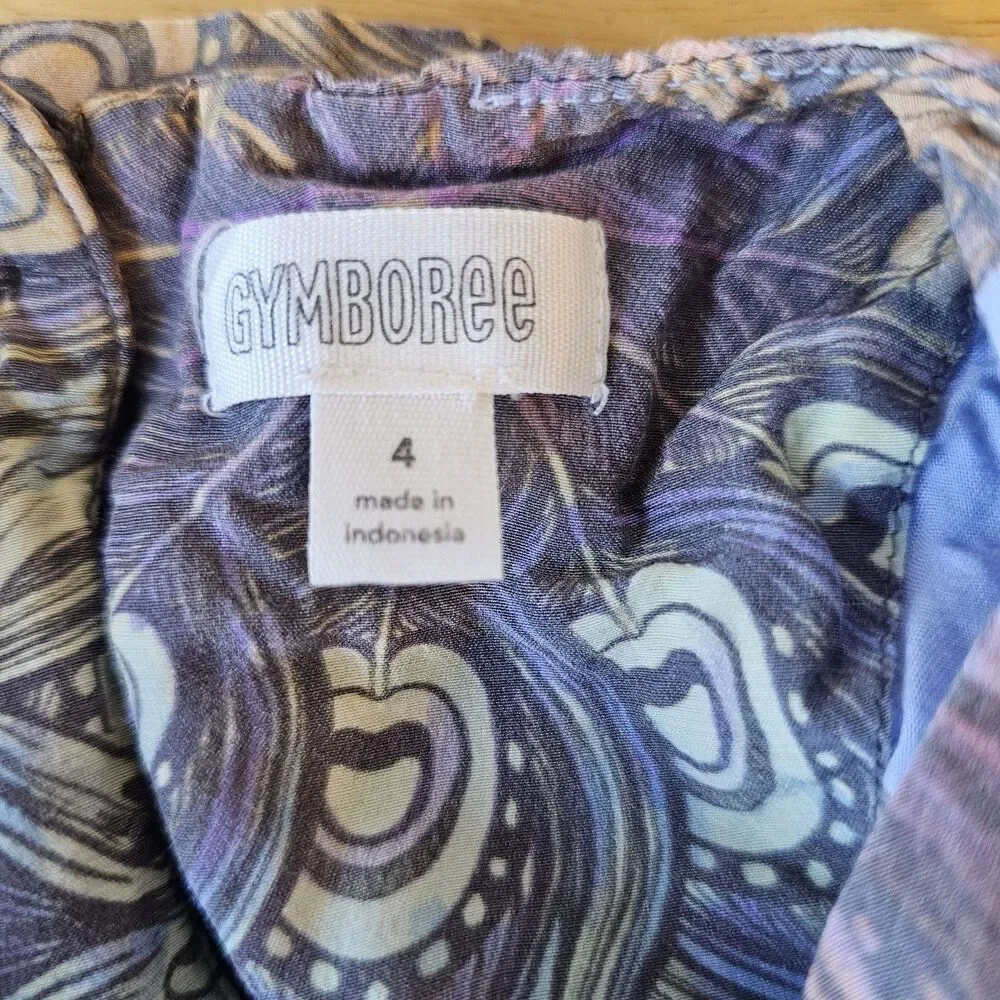 Gymboree Girls Size 4 Purple Blue Paisley Print Dress Short Sleeve Rayon CC684